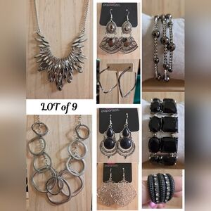 Silver Black Hematite Lot Of 9 Paparazzi Necklaces Ring Bracelets Earrings